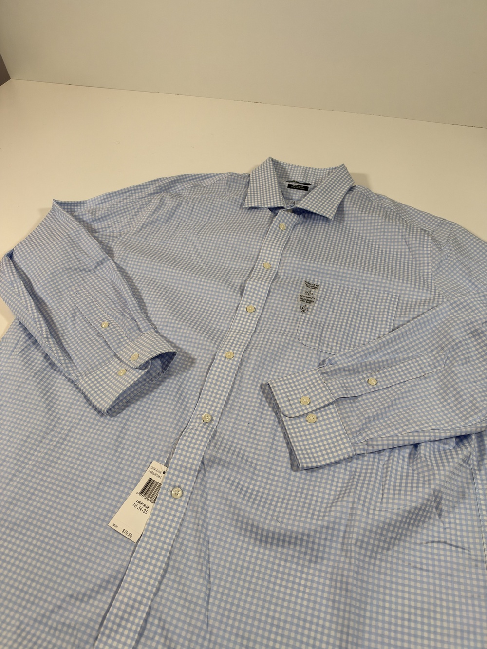 Lauren Ralph Lauren Dress Shirt Mens 18 34/35 Blue Gingham Stretch L/S FLAW